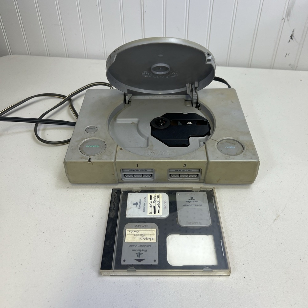 Sony PS 1 PS1 Console  (SCPH-7501) Gray System With 3 Memory Cards Needs Work